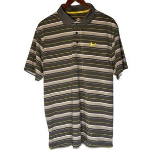 Under Armour Heat Gear Men's Polo Shirt Stripes Loose Fit  Gray Size Large